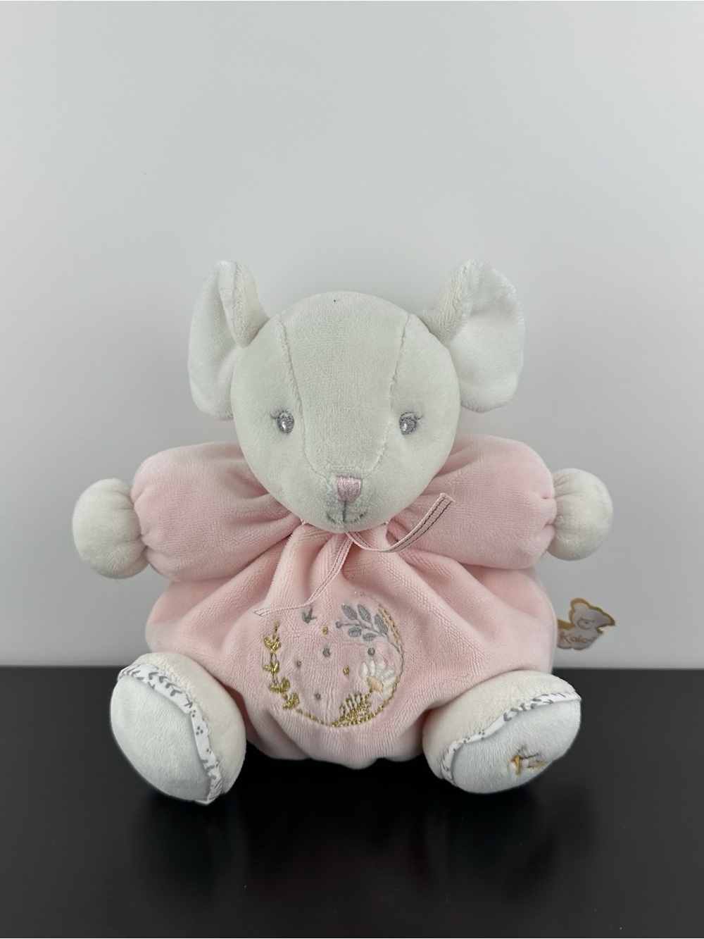 Kaloo France Rare Perle Patapouf Chubby Mouse 8" Pink & White Floral Plush